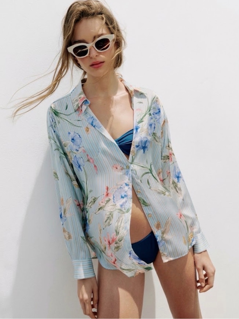 NWT Zara Woman FLORAL PRINT SATIN EFFECT SHIRT Size M Medium